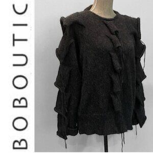 Boboutic Mohair Black Ruffle Sweater Oversized Small Made in ItalyTrendy & Cozy